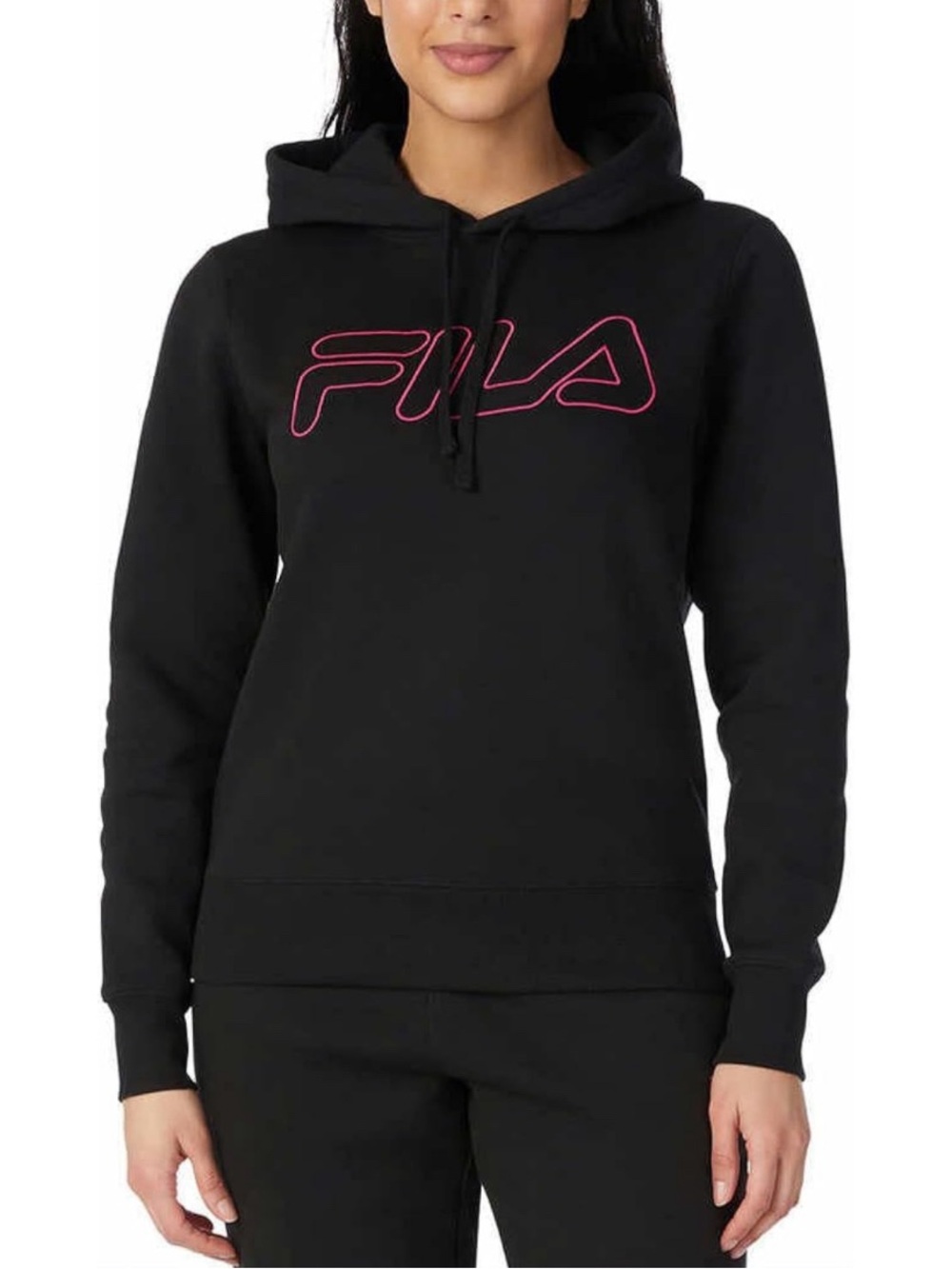 Fila Women’s Midweight Fleece Pullover Logo Hoodie Black Size L